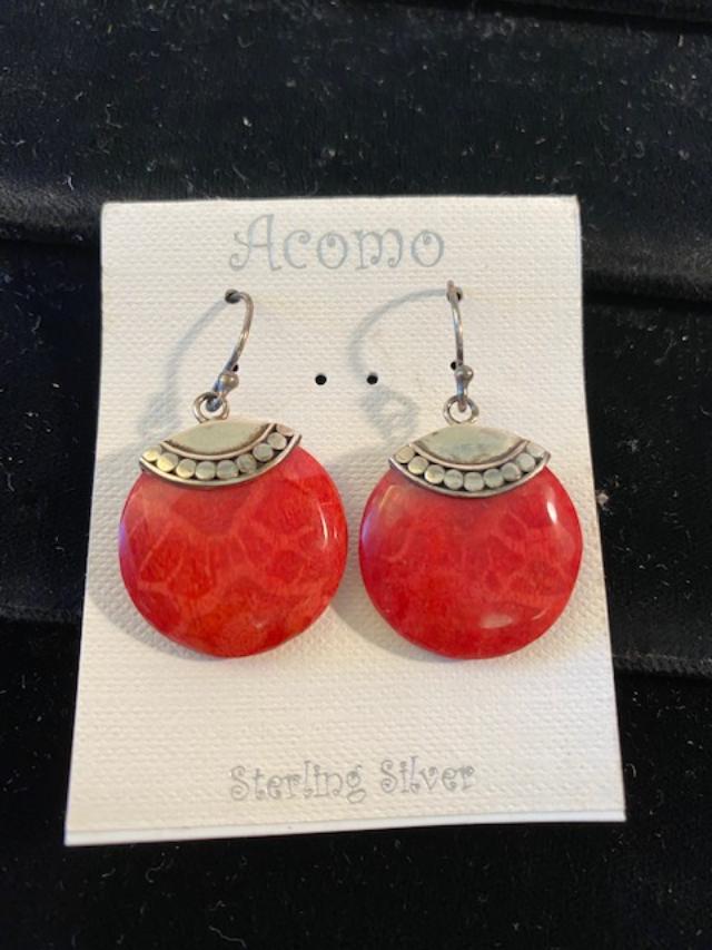 Sterling Pierced Earrings Red (coral) (1 of 2)