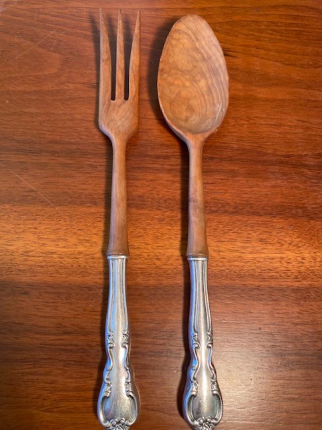 Carved Wood/Sterling Serving  salad Set (1 of 2)