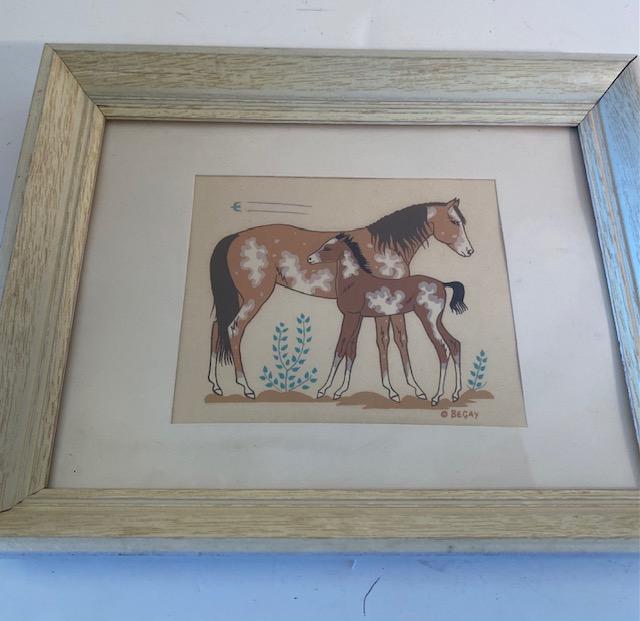 Harrison Begay Horse Silkscreen: Vintage Harrison Begay Silkscreen Reproduction by Tewa Enterprises Santa Fe, New Mexico. Matted size 10"x8" and artwork size is approximately 6" X 5.25". Co-founded by Harrison Begay, the Navajo artis