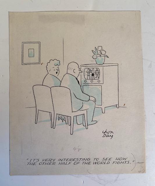 Chon Day Original Cartoon New Yorker: Original Cartoon with artist notes. Chauncey Addison Day (Chon Day) Chon Day was an American magazine gag cartoonist, whose slightly sardonic depictions of everyday (family) life have work appeared in