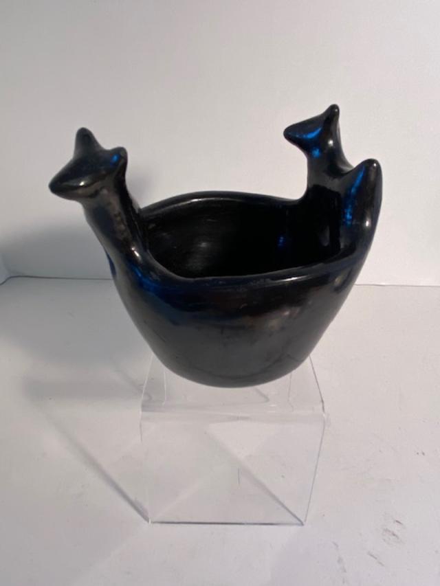 Santa Clara Pottery Signed Blue Corn (1 of 4)