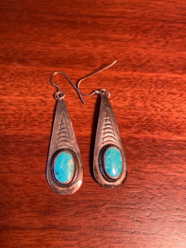 Navajo Tear Drop Turquoise Sterling Earrings (1 of 2)