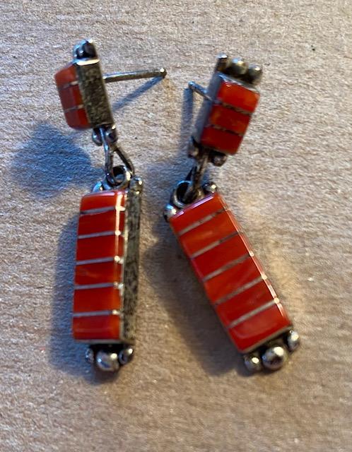 Signed Zuni Coral Earrings sterling: Hallmark signed Native American Zuni sterling and coral earrings. FREE DOMESTIC SHIPPING.