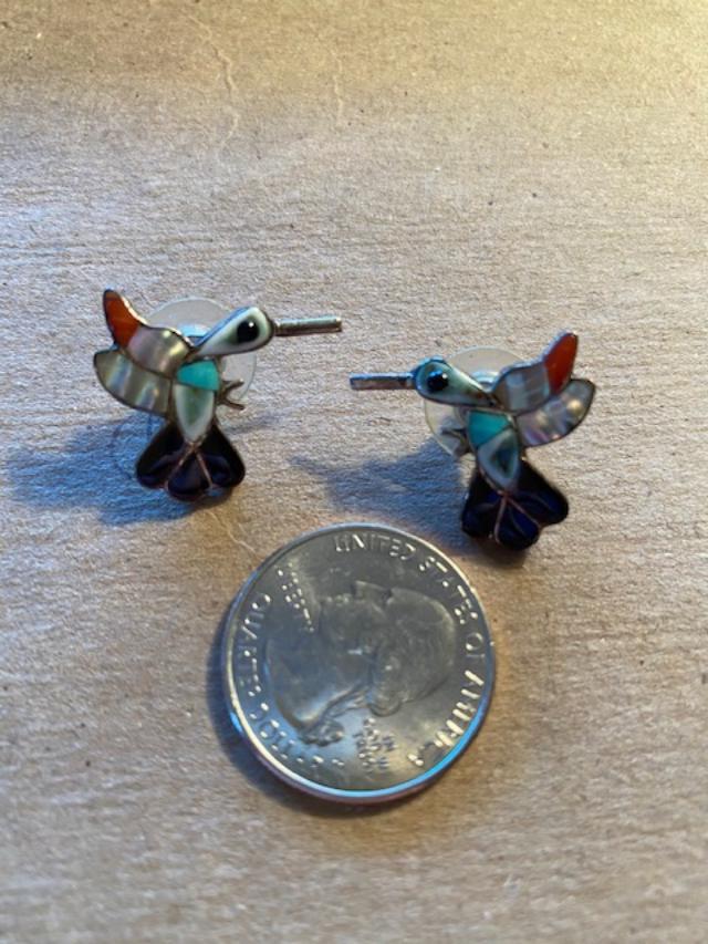 Signed Zuni Hummingbird Earrings sterling (1 of 2)