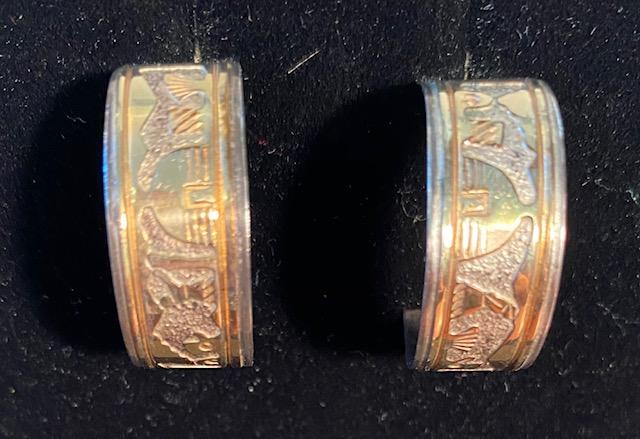 Native American Hopi Sterling and 12K Gold Filled: Signed Native American Hopi sterling and 12k gold filled (stamped) earrings. Native American village scene. Weighs 8 grams and measures 1". FREE DOMESTIC SHIPPING.