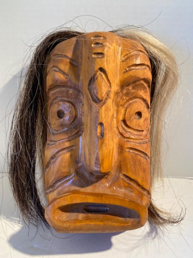 Carved Iroquois Mask with Horse Hair (1 of 2)