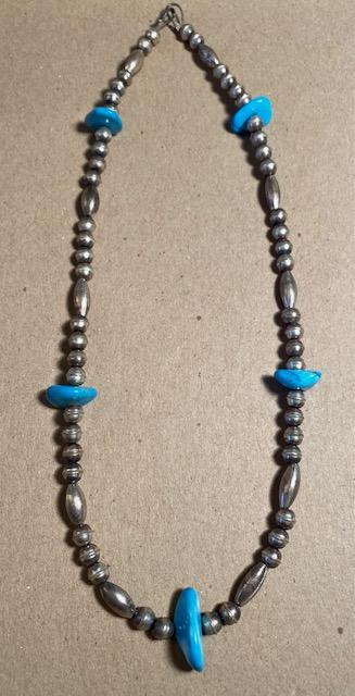 Navajo Turquoise and Sterling Necklace: Native American Navajo Turquoise stone and tested sterling necklace. FREE DOMESTIC SHIPPING.