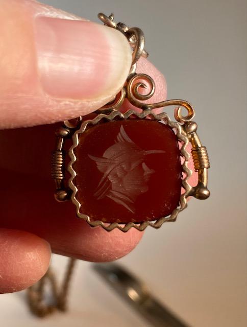 1910 Watch Fob with Cameo and Chain (1 of 4)