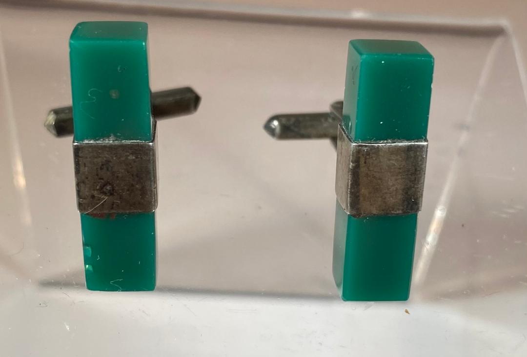 Mexico Sterling Silver Green Stone Cufflinks STERLING (1 of 2)