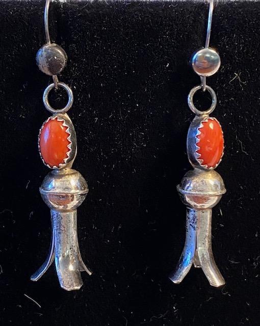 Navajo Sterling Silver and Coral Earrings: Native American Navajo ndian sterling coral earrings. Unmarked. FREE DOMESTIC SHIPPING