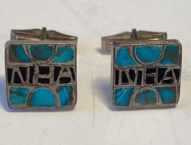 Native American Sterling silver Turquoise Cufflinks (1 of 2)