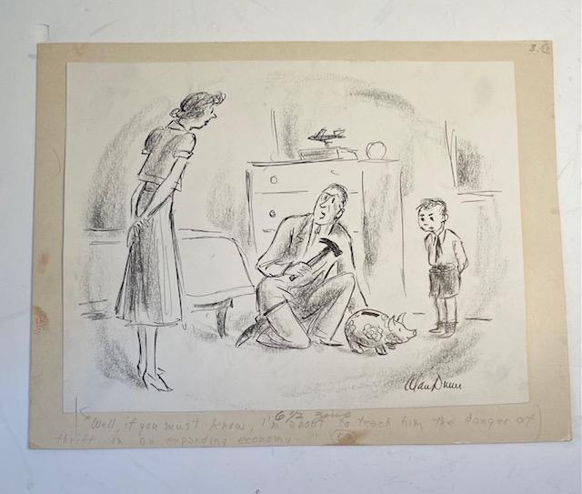 Alan Dunn Original Cartoon New Yorker: Original Cartoon by Alan Dunn who was a cartoonist known for his work in The New Yorker. He also had architectural expertise and submitted work to the magazine Architectural Record. He was married to 