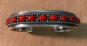 Native American Coral and Sterling Cuff Bracelet (1 of 3)