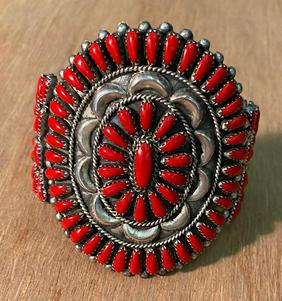 Native American Navajo Coral and Sterling Cuff Bracelet (1 of 4)