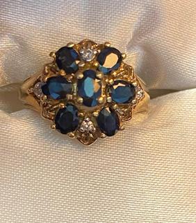 Ladies Cocktail 10k Gold Ring With Blue Cluster (1 of 2)