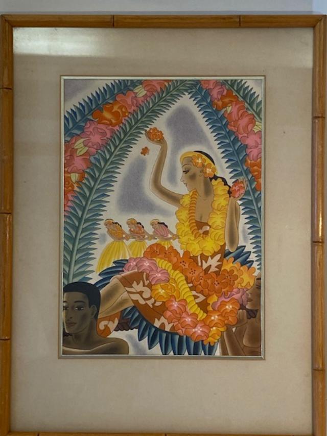 Mid-Century Hawaiian Print in Bamboo Style Frame (1 of 2)