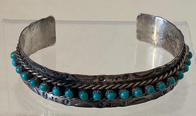 Signed Zuni Indian Sterling Turquoise Cuff Bracelet (1 of 3)
