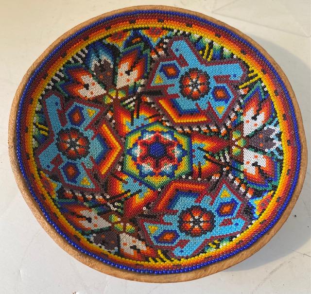 Vintage Mexican Folk Art Huichol Beaded Gourd Prayer (1 of 3)