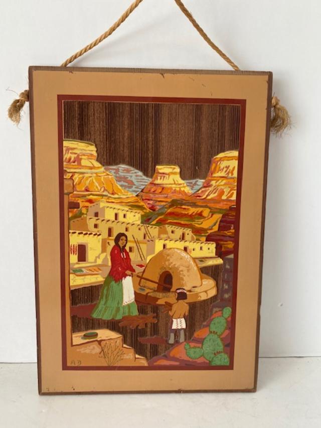 Vintage Pueblo Scene in California Carved Redwood (1 of 4)