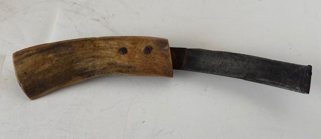 Hoofing Knife with Carved Bone Handle ca 1880: Cowboy Horse Hoofing Knife with bone handle. Blade stamped: Washington Works, Sheffield England. Blade and handle measure 8".