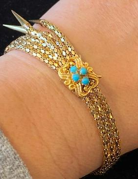 Unusual 18K Gold Bracelet with Turquoise Clasp (1 of 4)