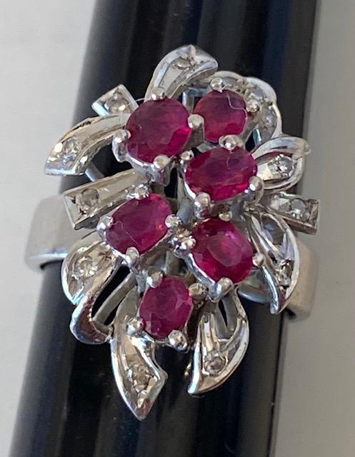 10K White Gold Ring with Garnet and Diamond Chips (1 of 3)
