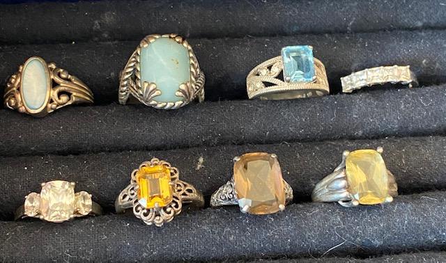 Lot of 8 Sterling and Stone Rings (1 of 2)