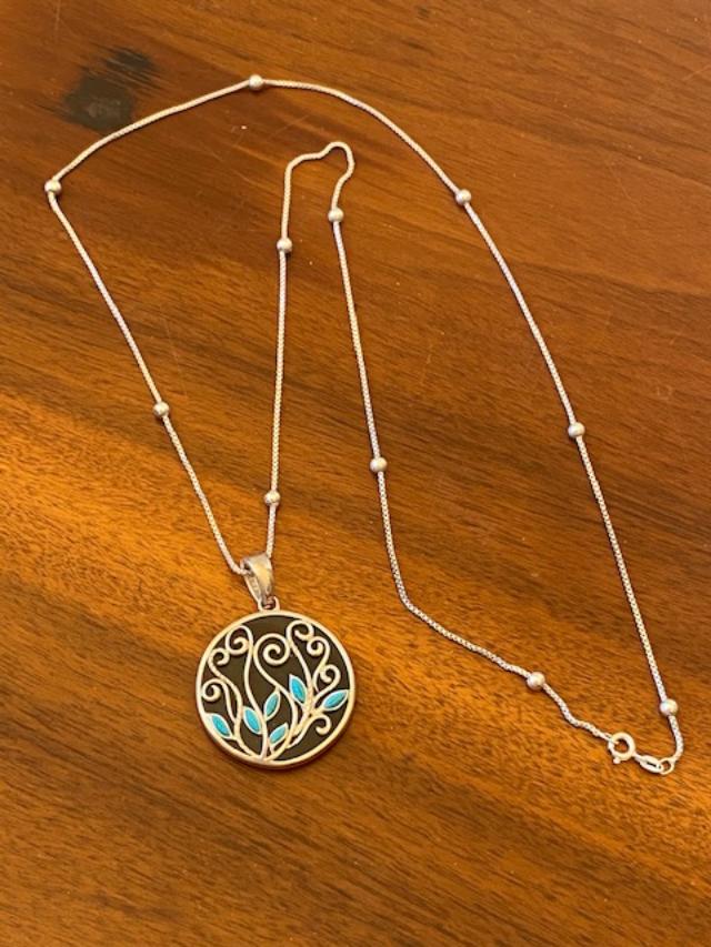 Sterling Necklace with Black and Turquoise Pendant (1 of 4)