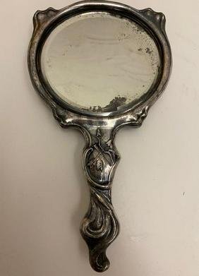 Victorian Handheld Vanity Mirror Silver Plated (1 of 4)