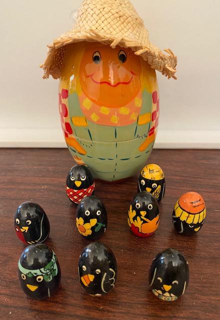 Vintage Farmer Scarecrow And Crow Figure nesting set (1 of 2)