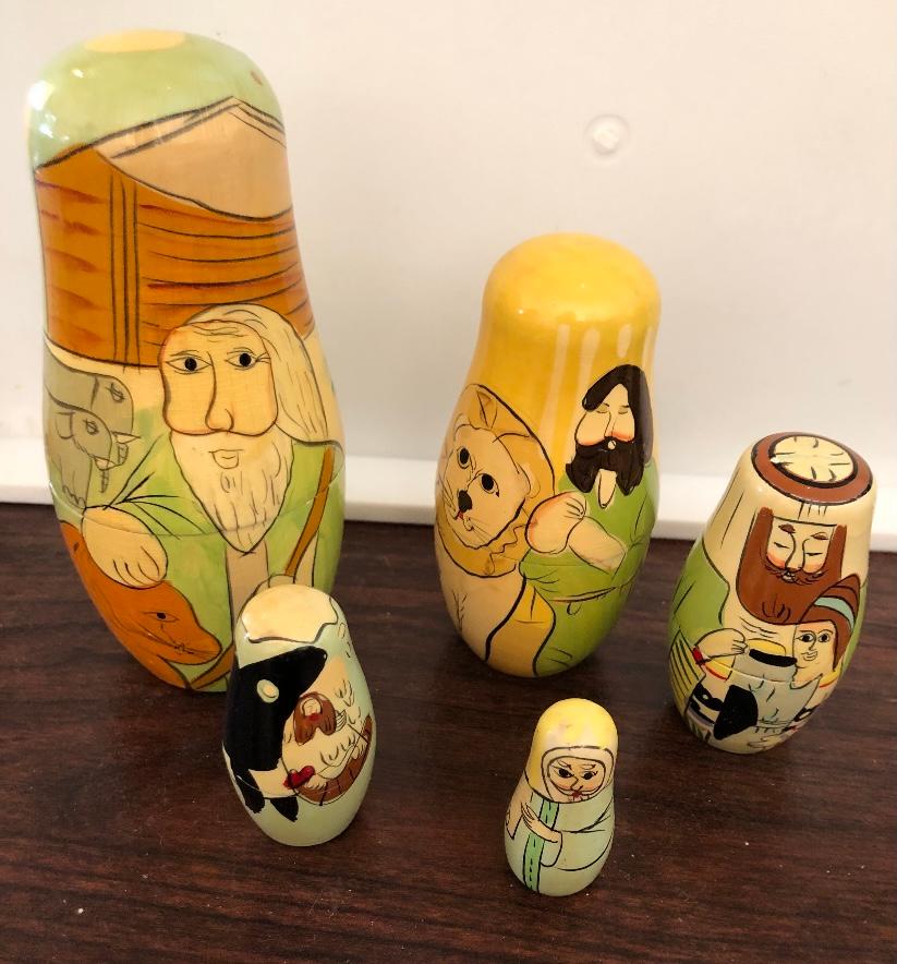 Biblical Story Nesting Dolls: Biblical nesting dolls, five dolls, smallest 2" tallest 5.5" Unique, hard to find set. FREE DOMESTIC SHIPPING