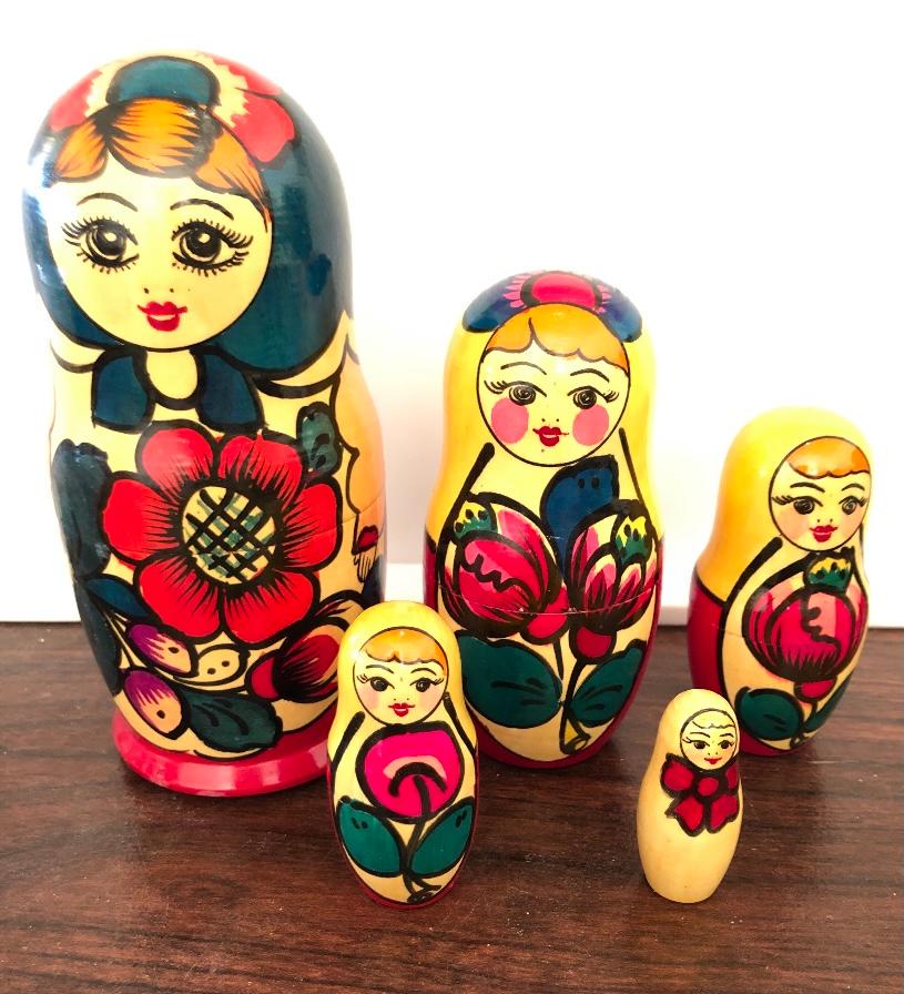 Traditional Russian Matryoshka Nesting Dolls: Traditional Russian Matryoshka nesting dolls, five dolls, tallest 6" smallest 2" FREE DOMESTIC SHIPPING