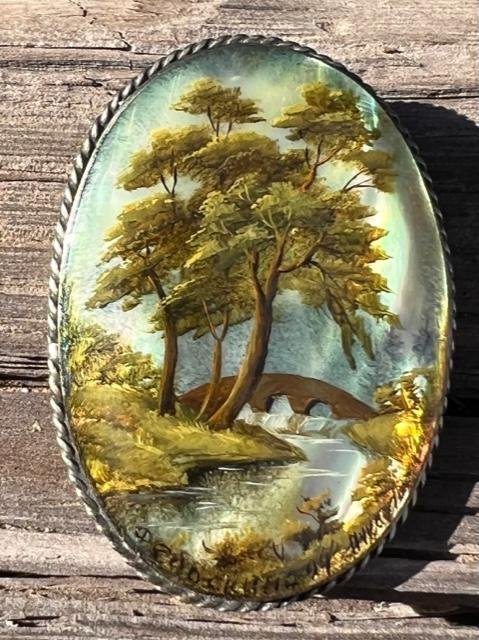 Signed Hand Painted Russian Brooch ca. Early 1900's (1 of 4)