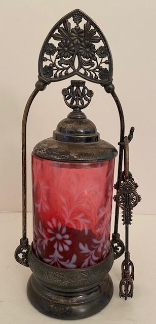 ca 1880 Victorian Cranberry Glass Pickle Castor (1 of 6)