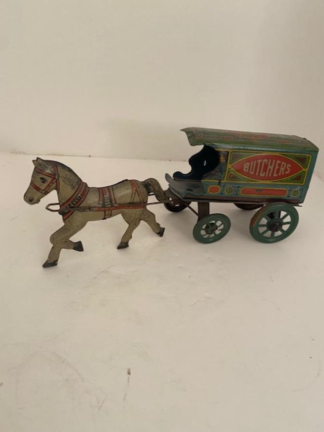 Vintage Horse Butchers Tin Toy Buggy J. Chen (1 of 6)