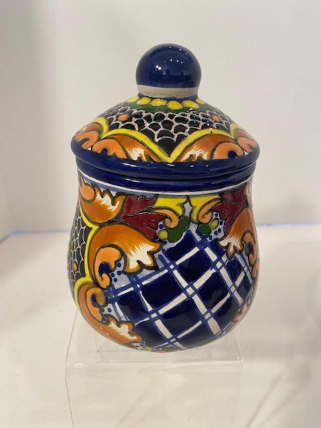 Hand Painted Talavera Lidded Pot Mexico (1 of 3)
