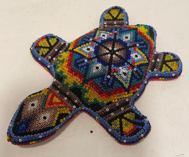 Vintage Huichol Mexican Folk Art Beaded Wood Turtle (1 of 3)