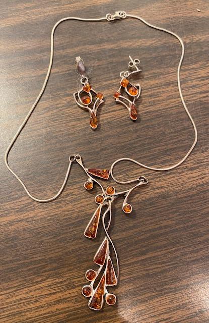 Amber And Sterling Necklace and Earrings Set (1 of 3)