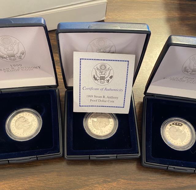 Lot of 3 1999 Susan B. Anthony Proof Coins (1 of 2)
