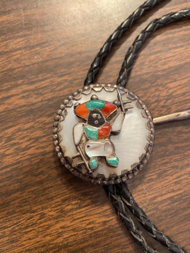 Zuni Indian Bolo Tie inlay Gan Dancer Sterling (1 of 3)