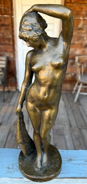 Nude Bronze Sculpture Olga Popoff 1912: Nude bronze sculpture. Signed Olga Popoff, 1912. Measures 13.5" tall. $16.00 DOMESTIC SHIPPING.
