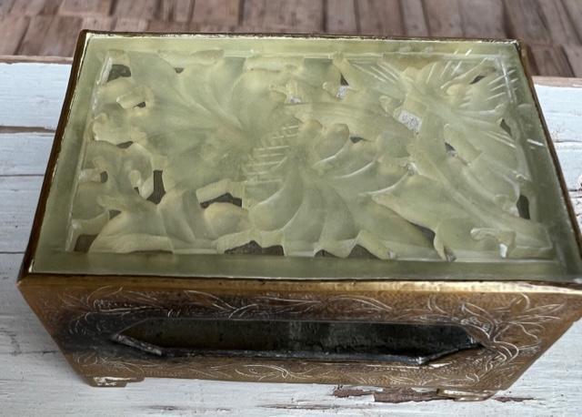 Antique Carved Jade and Brass Match Box Ca. 1920s (1 of 4)
