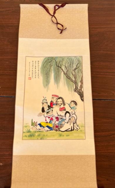 Chinese Christ and Children Scroll Hand Painted with Bible Verse (1 of 5)