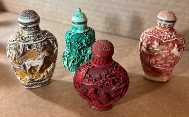 Lot of Four Vintage Chinese Cinnabar Snuff Bottles (1 of 3)