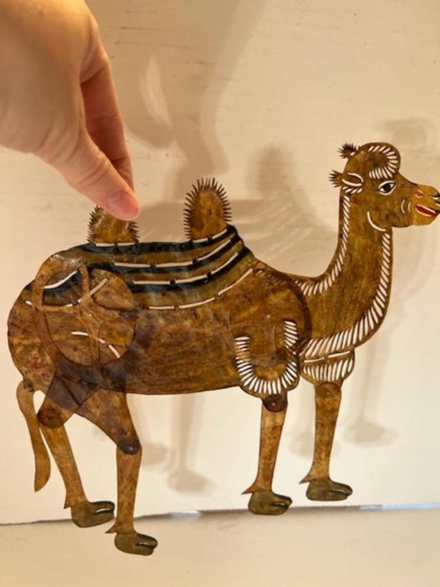 Vintage  Folk Art Chinese Stick Camel Shadow Puppet (1 of 3)