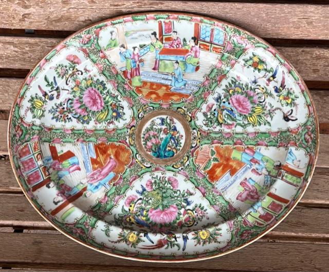 Early Chinese Famille Rose Medallion Ceramic Charger (1 of 6)