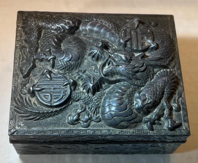 Japanese Cast Metal Trinket Box Heavy Dragon Motif (1 of 4)