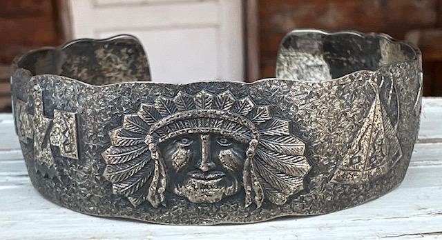 1910 RARE Native American Bracelet Hand Stamped 1 of a kind: Native American Navajo hand stamped. Sterling silver cuff bracelet Stamped with Native American Symbols. Unmarked and unsigned. Cuff opening measures 1". Domestic shipping $8