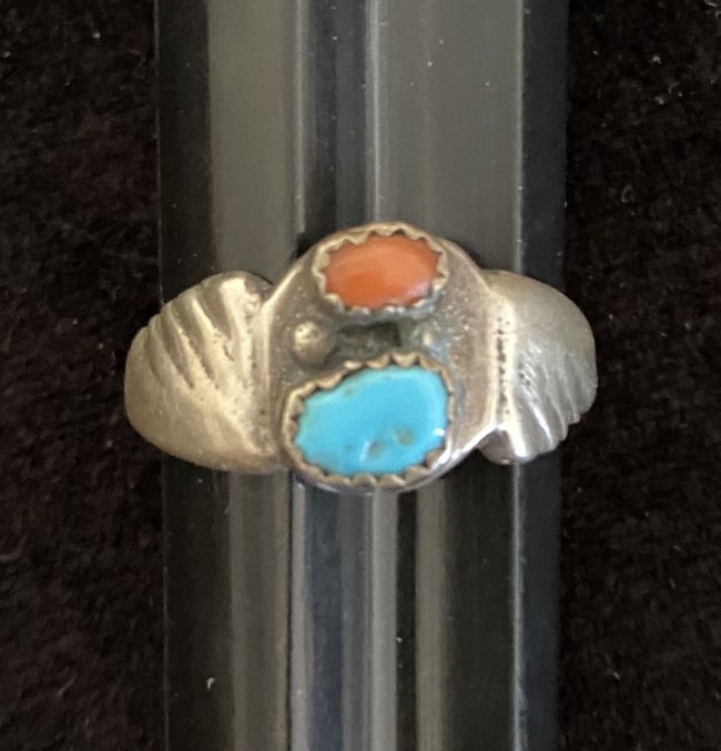Native American Coral And Turquoise Ring: Native American coral and turquoise ring. Size 11. Domestic shipping $6
