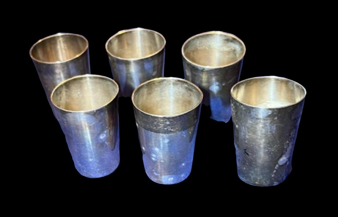 Set Of 6 Silver Wilhelm T. Binder Nesting Shot Glasses: Set of 6, .800 silver Wilhelm T. Binder nesting shot glasses. Marked .800. One is engraved on the bottom with the date June 15, 1936. Weighs 103.5 g and measure 1.5" each. Domestic shipping $12